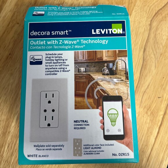 Leviton DZR15 Decora Smart White/Light Almond Outlet With Z-Wave Technology - Picture 6 of 7